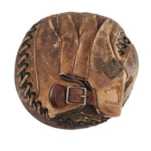 1900s Antique Vtg Reach Catchers Mitt Glove LHT Leather 9.5" Diameter Crescent